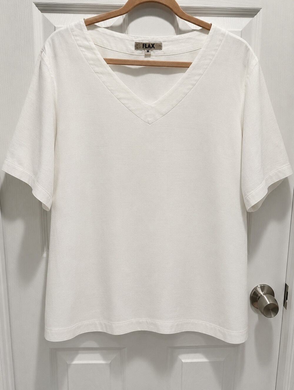 Flax Shirt Womens M White Linen Tunic Loose Lightweight Breathable Flowy Beach